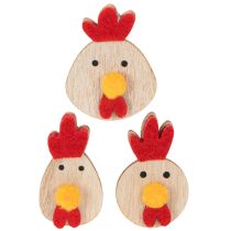 Produkt Drewniany kurczak z samoprzylepnymi kropkami, wielkanocna dekoracja, kreatywna dekoracja stołu, styl rustykalny, 5 cm, 36 elementów