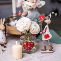 Produkt Ozdoba wielkanocna, królik metalowy, dekoracja wiosenna, Zajączek z kwiatkiem czerwony, beżowy W21cm 2szt