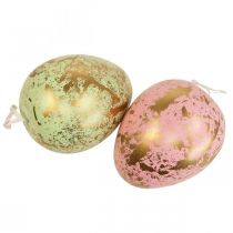 Pisanka do zawieszenia jajka ozdobne różowe, zielone, złote 12cm 4szt