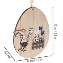 Produkt Wiszące pisanki, drewniane jajko z zajączkiem, naturalna biel, 10cm, 6 sztuk