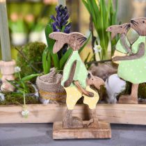 Produkt Zajączek z dzieckiem, dekoracja wiosenna z drewna, ojciec królik, natura wielkanocna, zielony, żółty wys.22cm