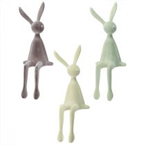 Produkt Dekoracja wielkanocna Króliczek siedzący flokowany – 2. wybór – zielono-brązowy 36 cm 3 szt.