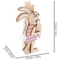 Produkt Dekoracyjne klipsy w kształcie zajączka wielkanocnego, różowo-białe drewniane ozdoby wielkanocne, 7,5 cm, 4 sztuki