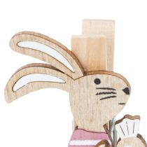 Produkt Dekoracyjne klipsy w kształcie zajączka wielkanocnego, różowo-białe drewniane ozdoby wielkanocne, 7,5 cm, 4 sztuki