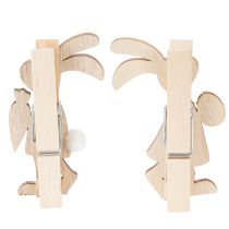 Produkt Dekoracyjne klipsy w kształcie zajączka wielkanocnego, różowo-białe drewniane ozdoby wielkanocne, 7,5 cm, 4 sztuki