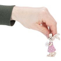 Produkt Dekoracyjne klipsy w kształcie zajączka wielkanocnego, różowo-białe drewniane ozdoby wielkanocne, 7,5 cm, 4 sztuki