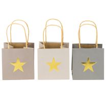 Produkt Torby papierowe z gwiazdką i uchwytem szare różne 10,5×10,5cm 9szt