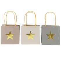 Produkt Torby papierowe z gwiazdką i uchwytem szare różne 10,5×10,5cm 9szt