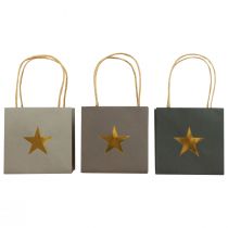 Produkt Torby papierowe z gwiazdką i uchwytem szare różne 10,5×10,5cm 9szt