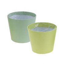 Produkt Doniczka papierowa, mini doniczka, cachepot niebieska/zielona Ø9cm H7,5cm 4szt