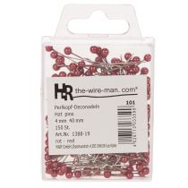 Produkt Czerwone szpilki ozdobne z perłową główką dla florystów, Ø4mm, 40mm, 150 sztuk