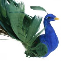 Rajski ptak, paw do zacisku, ptaszek z piór, dekoracja ptaka niebieski, zielony, kolorowy H8,5 L29cm