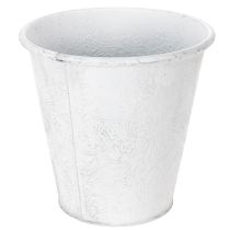 Produkt Doniczka, osłonka z ozdobami, metalowa dekoracja, kolor biały, szary Ø20,5cm wys.19,5cm