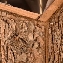 Produkt Kwadratowa drewniana donica z korą sosnową i doniczką 12×12 cm