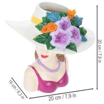Produkt Wazon na kwiaty, kobieta z kapeluszem i kwiatami, dekoracja doniczki do użytku wewnątrz i na zewnątrz, 20 cm