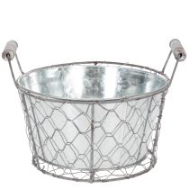 Produkt Kosz na rośliny z wkładem, druciany, doniczka, wiosenny srebrny, bielony, shabby chic, Ø22cm, wys. 17,5cm