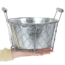 Produkt Kosz na rośliny z wkładem, druciany, doniczka, wiosenny srebrny, bielony, shabby chic, Ø22cm, wys. 17,5cm