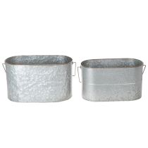 Produkt Doniczka z uchwytem, metalowa, srebrna, brązowa, wys. 22/20 cm, dł. 42/40 cm, zestaw 2 szt.