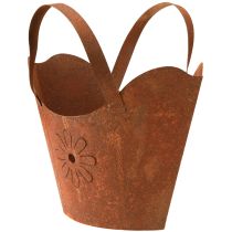 Produkt Metalowa torba na doniczkę, dekoracyjna doniczka, wykończenie rdzawe z uchwytami, wys. 37 cm
