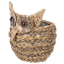 Produkt Ręcznie tkany koszyk z sową, ozdoba na parapet, 18 cm