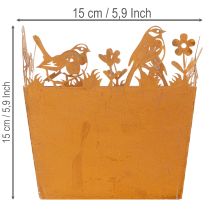 Produkt Doniczka metalowa z ptakami, doniczka, sprężyna, wykończenie rdzawe, wys. 15,5 cm