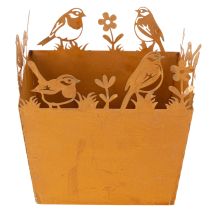 Produkt Doniczka metalowa z ptakami, doniczka, sprężyna, wykończenie rdzawe, wys. 15,5 cm