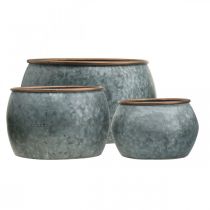 Produkt Doniczka dekoracyjna, miska, naczynie metalowe srebrne, kolor miedziany antyczny H22 / 20,5 / 16,5cm Ø39 / 30,5/25cm zestaw 3 szt.