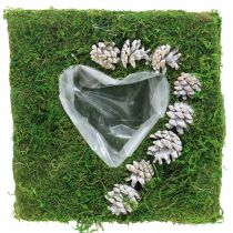 Poduszka roślinna serce mech i szyszki białe prane 25×25cm