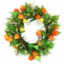 Produkt Sztuczny wianek z miechunki, pomarańczowo-zielony, Ø28 cm, jesienna dekoracja