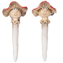 Produkt Zatyczka grzybowa, figurka dekoracyjna Dziewczynka i chłopiec Muchomor czerwony z twarzą 13 cm, 2 szt.