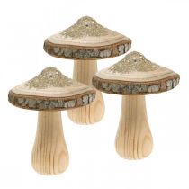 Produkt Drewniana kora grzyba i brokatowe grzyby dekoracyjne drewno wys. 8,5 cm 4szt