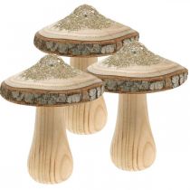 Drewniana kora grzybowa i brokatowe grzyby dekoracyjne drewno H11cm 3szt