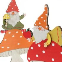 Produkt Muchomor na jesień, dekoracja drewniana, skrzat na grzybie pomarańczowy/czerwony H21/19,5cm 4szt.