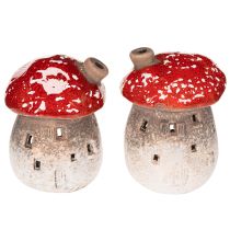 Produkt Figurka dekoracyjna w kształcie grzyba, latarni morskiej, muchomor czerwony z kominem 10 cm, 2 szt.