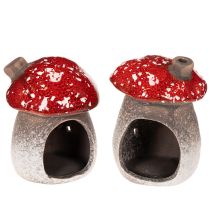 Produkt Figurka dekoracyjna w kształcie grzyba, latarni morskiej, muchomor czerwony z kominem 10 cm, 2 szt.