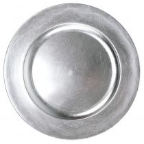 Talerz plastikowy srebrny Ø33cm z efektem szkliwa