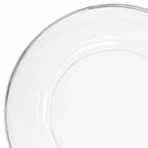 Talerz dekoracyjny ze srebrną obwódką przezroczysty plastik Ø33cm