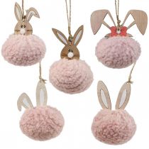 Zawieszka króliczek różowa drewniana zawieszka deco Ø5cm-10cm 6 sztuk