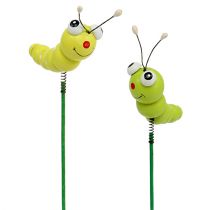 Produkt Gąsienica drewniana na patyczku zielona, żółta 8cm 24 szt