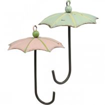 Parasole do zawieszenia, wiosenna dekoracja, parasolka, metalowa dekoracja różowy, zielony W12,5cm Ø9cm 4szt