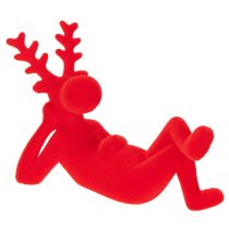 Produkt Dekoracyjna figurka renifera w kolorze czerwonym, leżąca, nowoczesny design, 24 cm, 2 sztuki