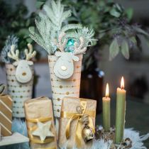 Produkt Renifer doniczka roślina, dekoracja adwentowa, dekoracja metalowa, sadzarka na Boże Narodzenie biały, złoty H28cm Ø8,5cm