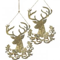 Produkt Renifer do powieszenia, dekoracja świąteczna, głowa jelenia, zawieszka metalowa złoty postarzany W23cm 2szt
