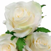 Róża biała na łodydze, kwiat jedwabny, róża sztuczna 3szt.