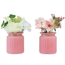 Produkt Sztuczna róża w szklanej doniczce różowa biała W16cm 2szt