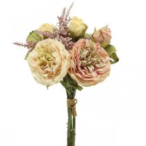 Róże sztuczne kwiaty w pęczku jesienny bukiet kremowy, różowy wys.36cm