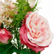 Bukiet Sztucznych Róż w Pęku Różowy Bukiet Jedwabnych Kwiatów