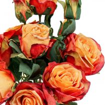 Bukiet róż sztuczne róże jedwabne kwiaty pomarańczowe pęczek 53cm