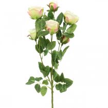 Gałązka róży, jedwabne róże, sztuczna gałązka różowy, kremowy dł.66cm Ø3/5cm