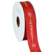 Produkt Wstążka bożonarodzeniowa czerwona ze złotym napisem Merry Christmas, szerokość 25mm, długość 20m